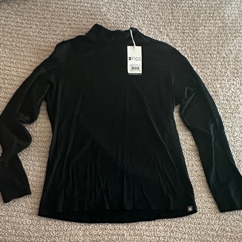 FIGS Black Long Sleeve Mock Neck Top